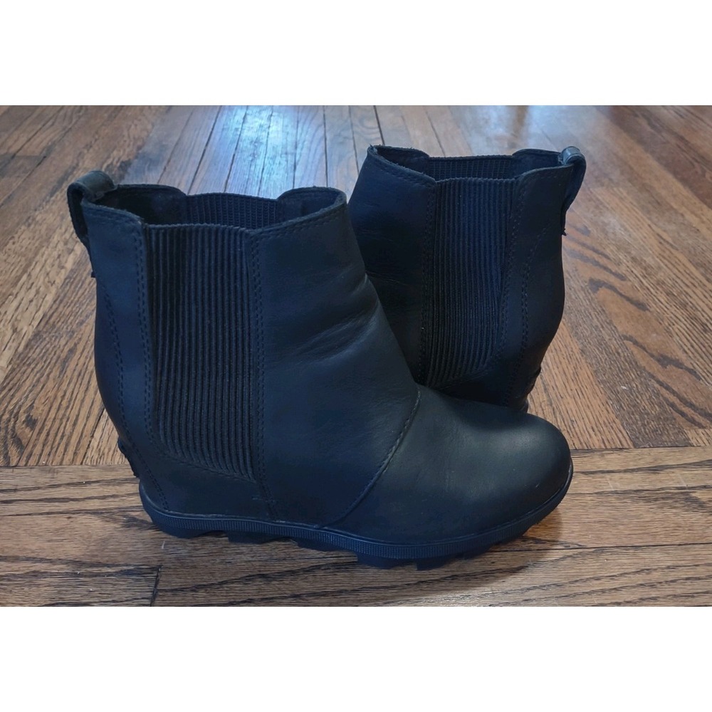 Sorel Joan Of Arctic Wedge Chelsea Boots Womens 7 Black Waterproof suede